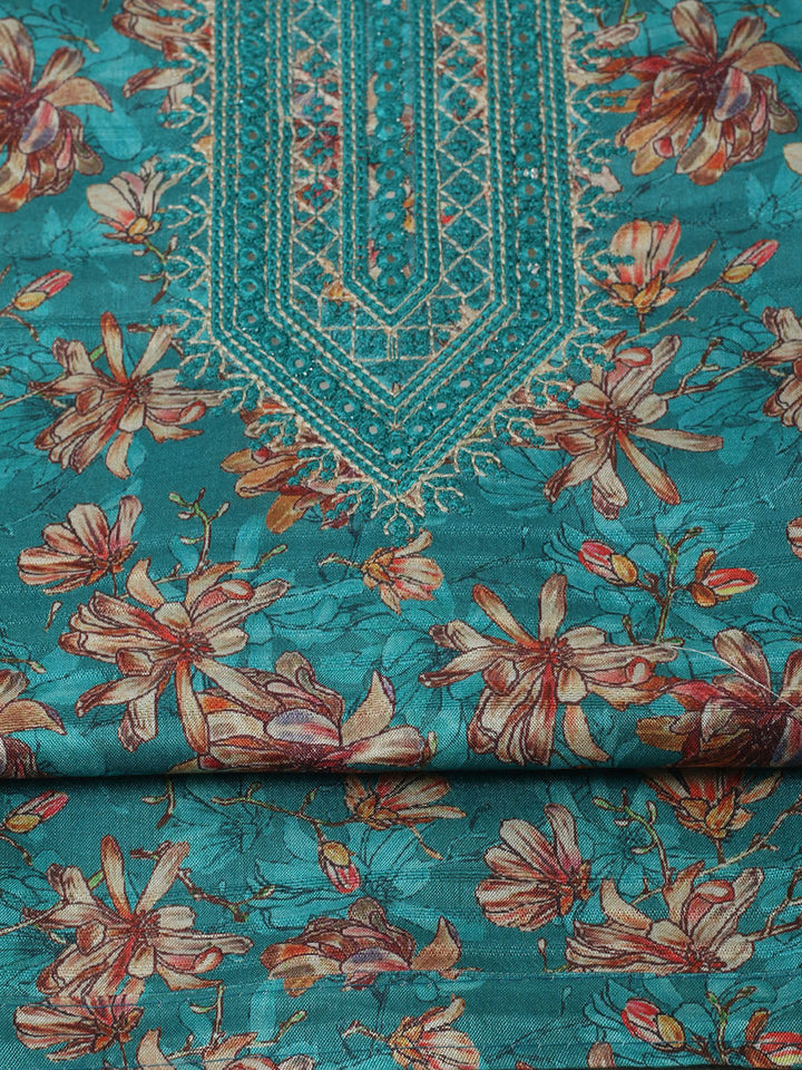 Embroidered Tussar Unstitched Suit With Pant Dupatta