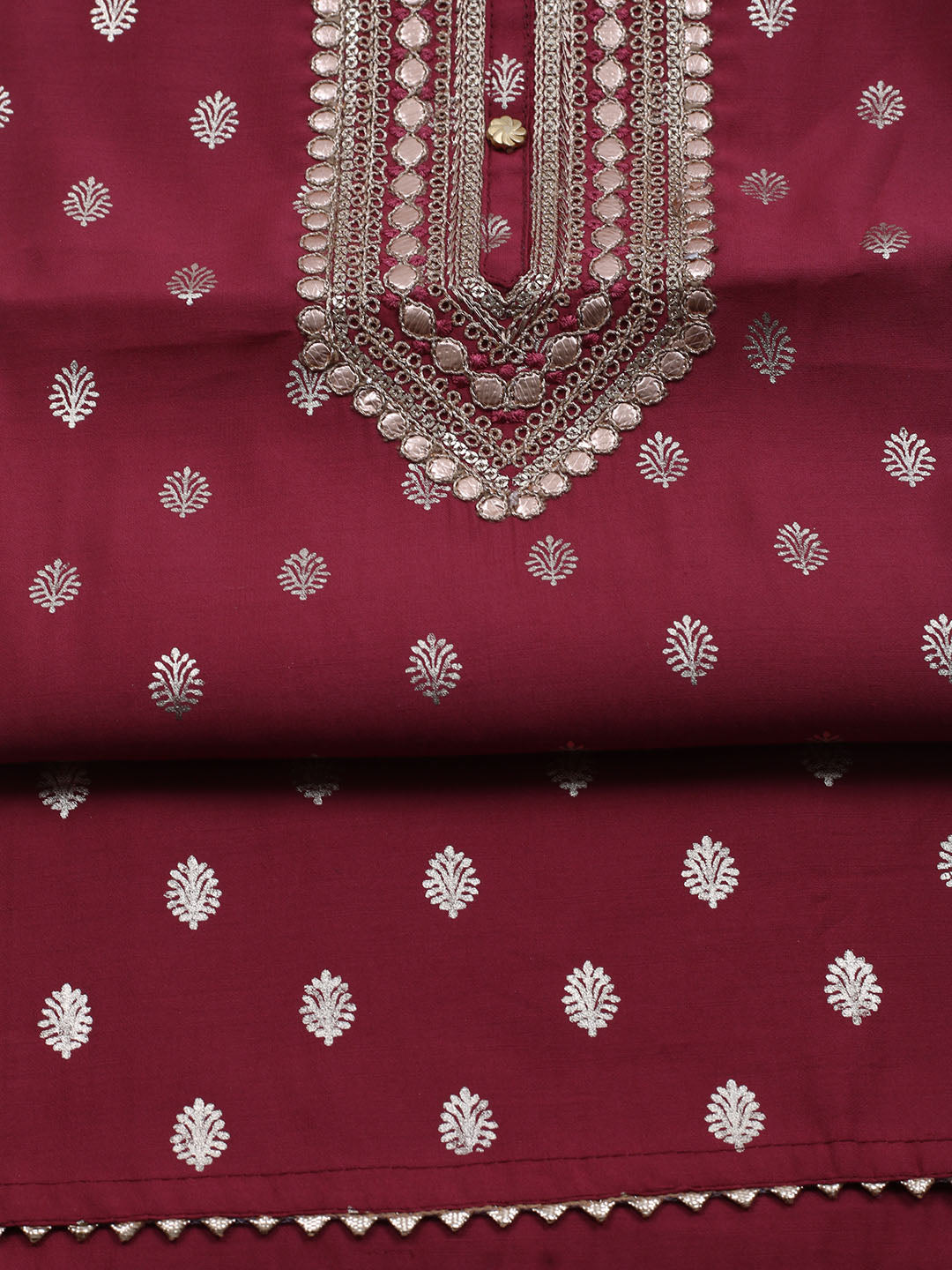 Neck Embroidered Chanderi Unstitched Suit With Dupatta