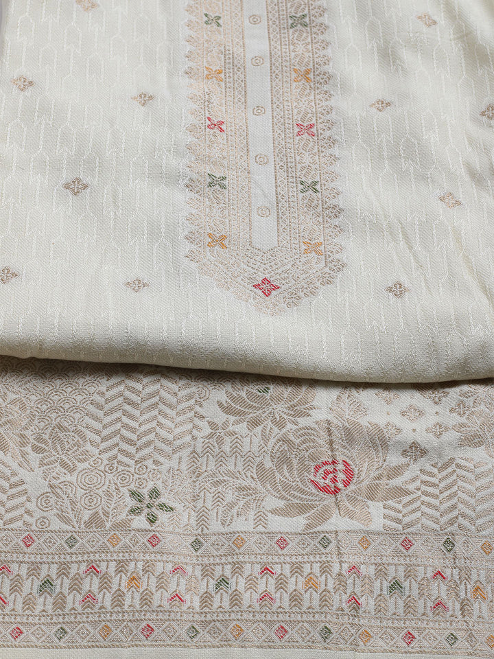 Pashmina Woven Design Unstitched Kurta With Pant &amp; Dupatta