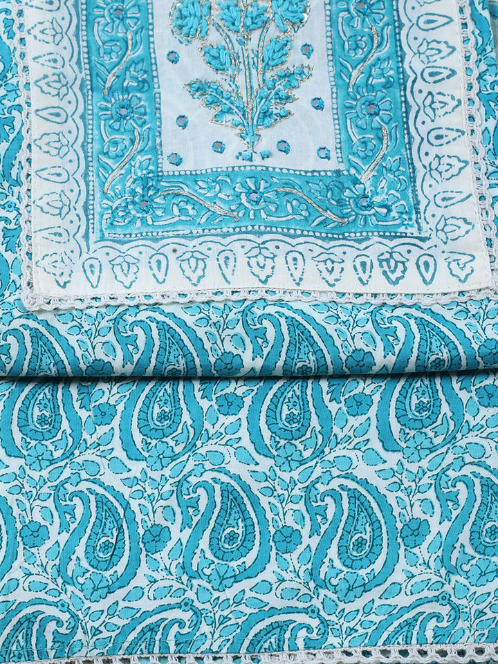 Embroidered Cotton Blend Unstitched Suit With Pant &amp; Dupatta