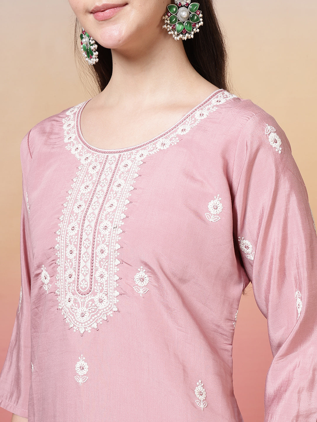 Printed Cotton Blend Kurta With Pants &amp; Dupatta