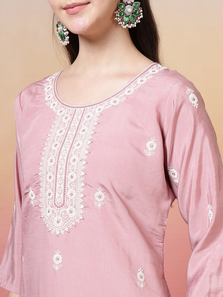 Printed Cotton Blend Kurta With Pants &amp; Dupatta