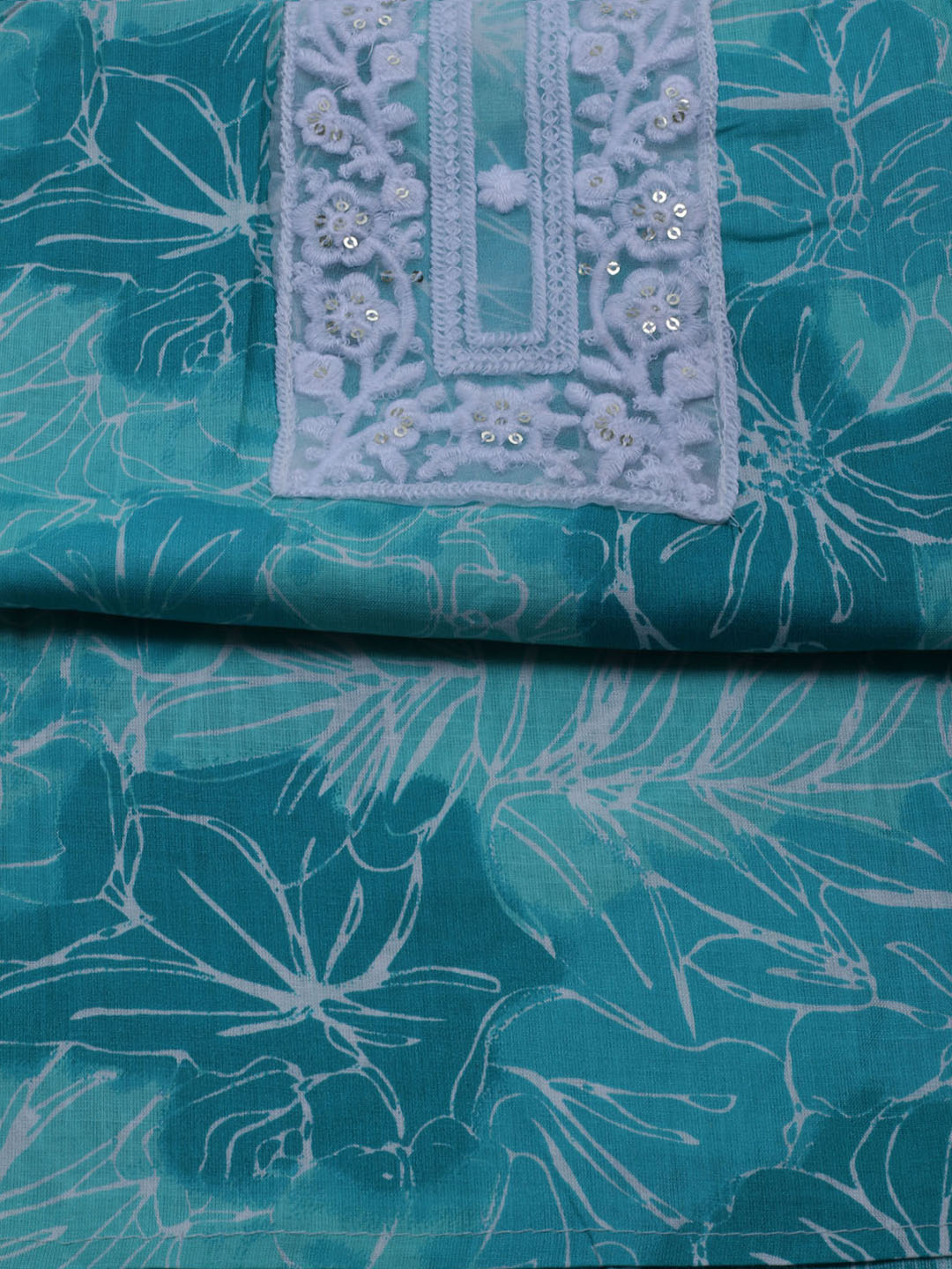 Patch Neck Cotton Blend Unstitched Suit With Dupatta