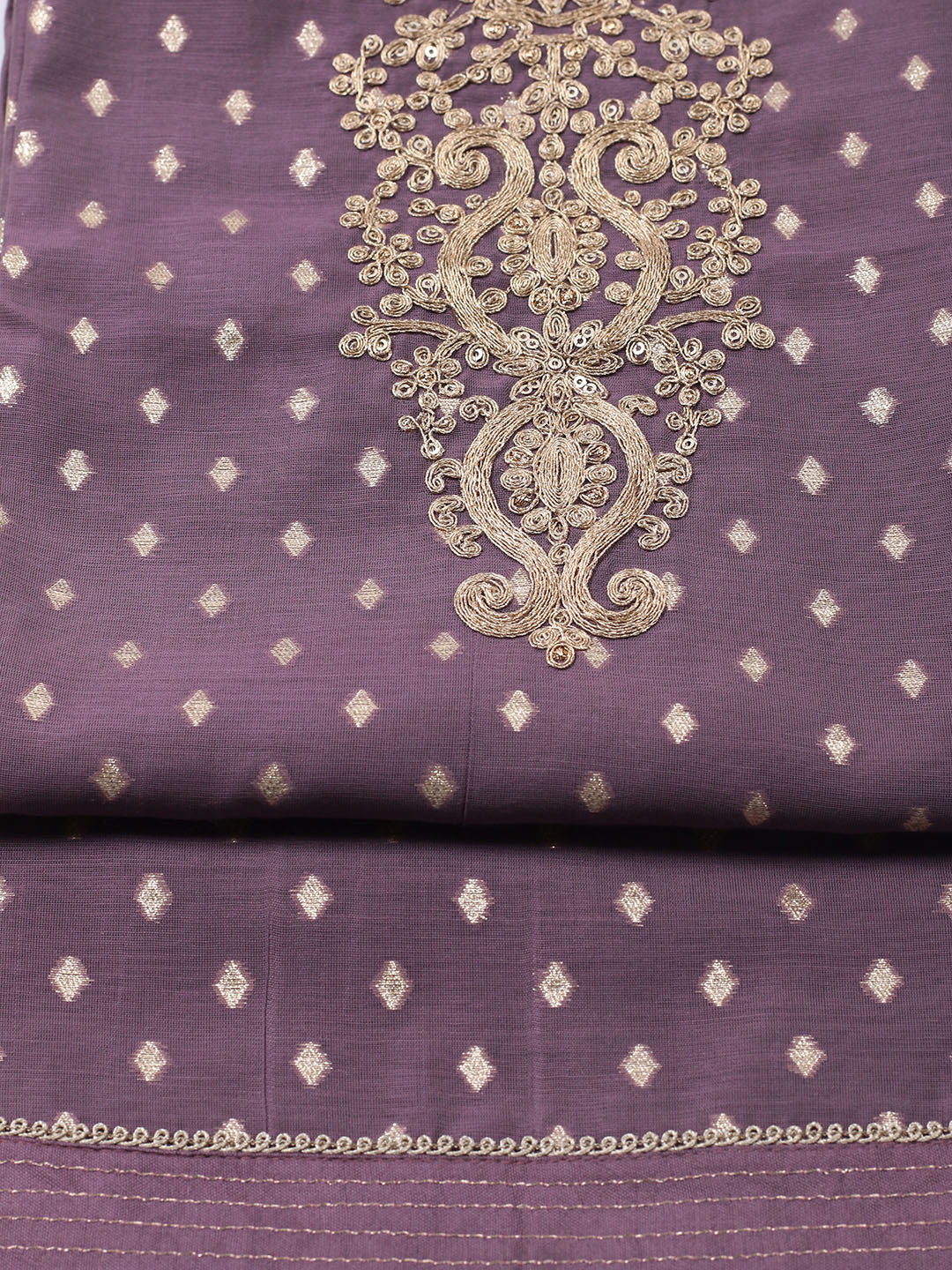 Neck Embroidered Chanderi Unstitched Suit With Dupatta