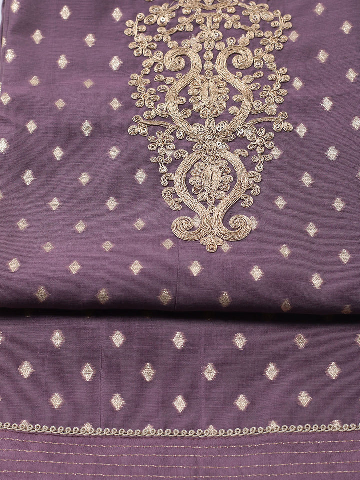 Neck Embroidered Chanderi Unstitched Suit With Dupatta