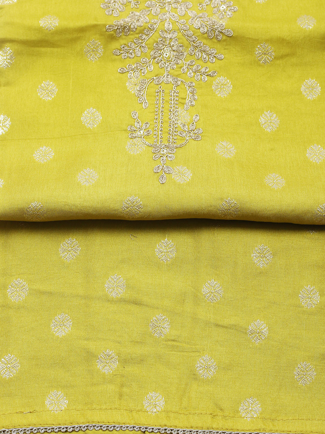 Embroidered Chanderi Unstitched Suit With Pant &amp; Dupatta