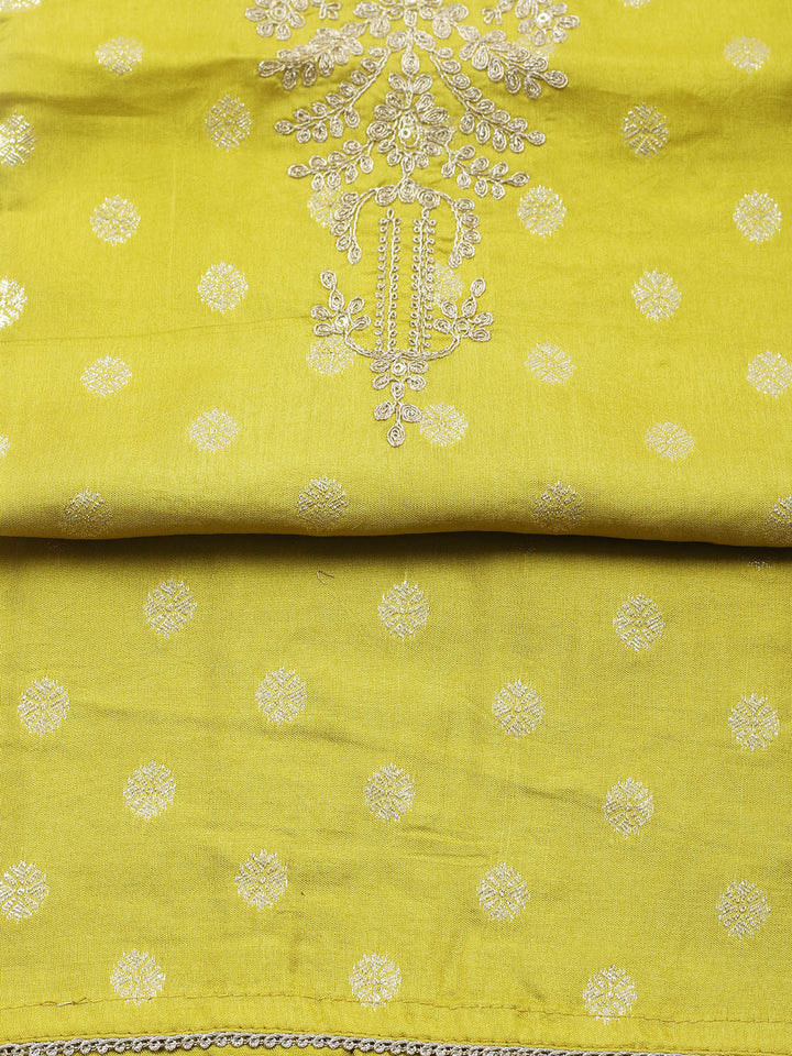 Embroidered Chanderi Unstitched Suit With Pant &amp; Dupatta