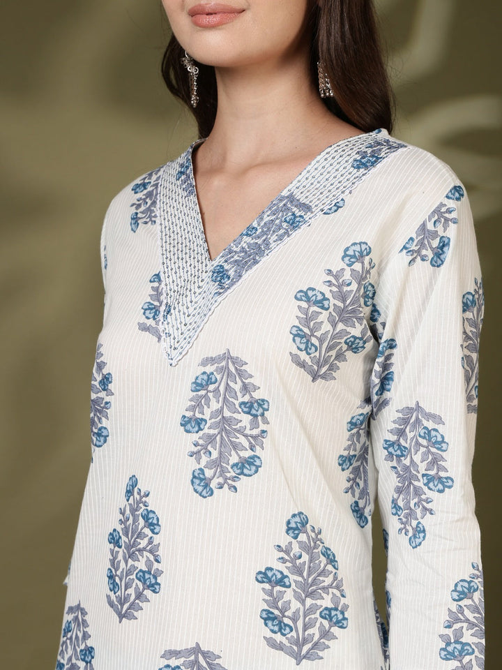 Printed Cotton Blend Kurta With Pant &amp; Dupatta