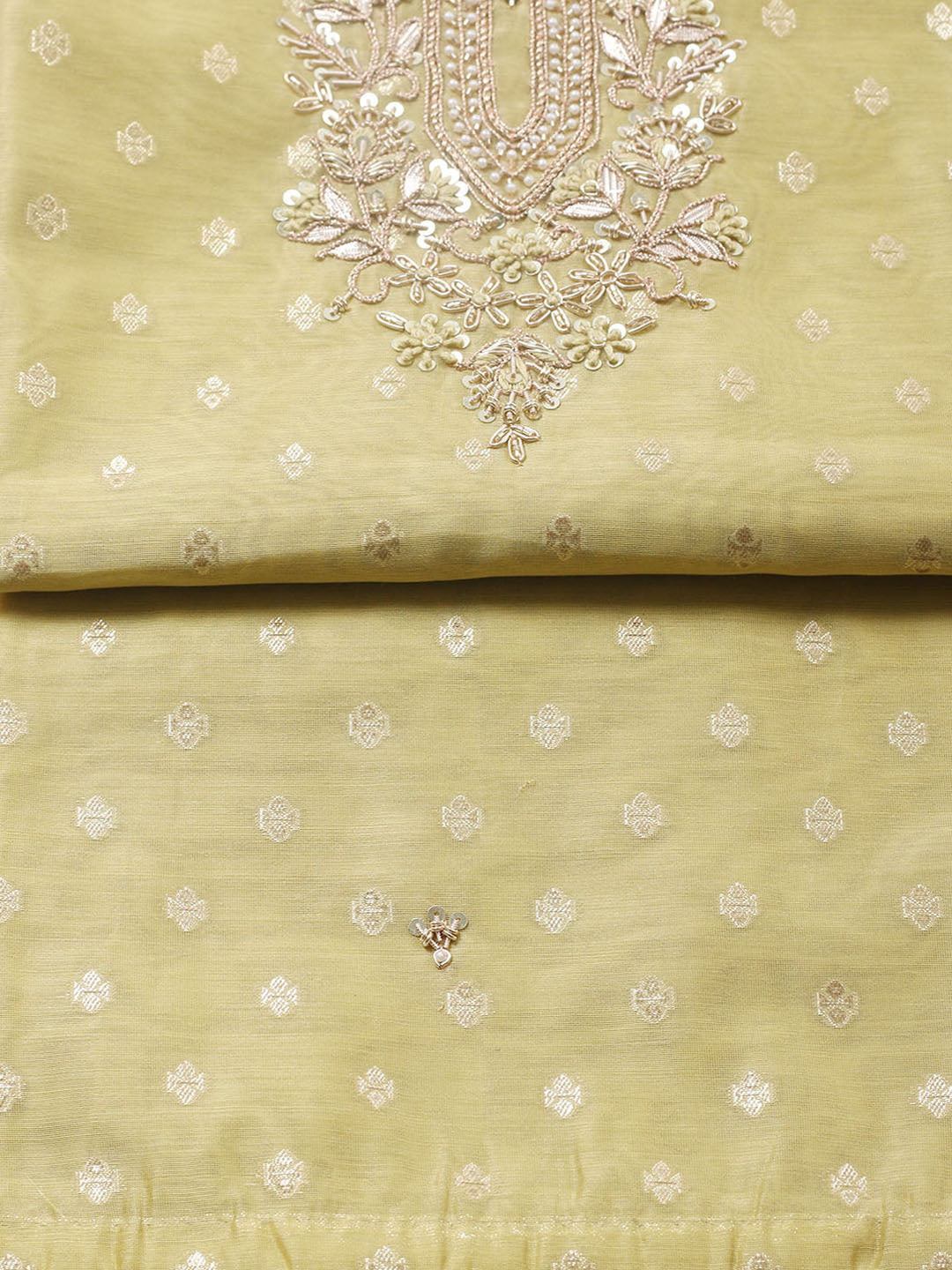 Embroidered Chanderi Unstitched Suit With Pant &amp; Dupatta