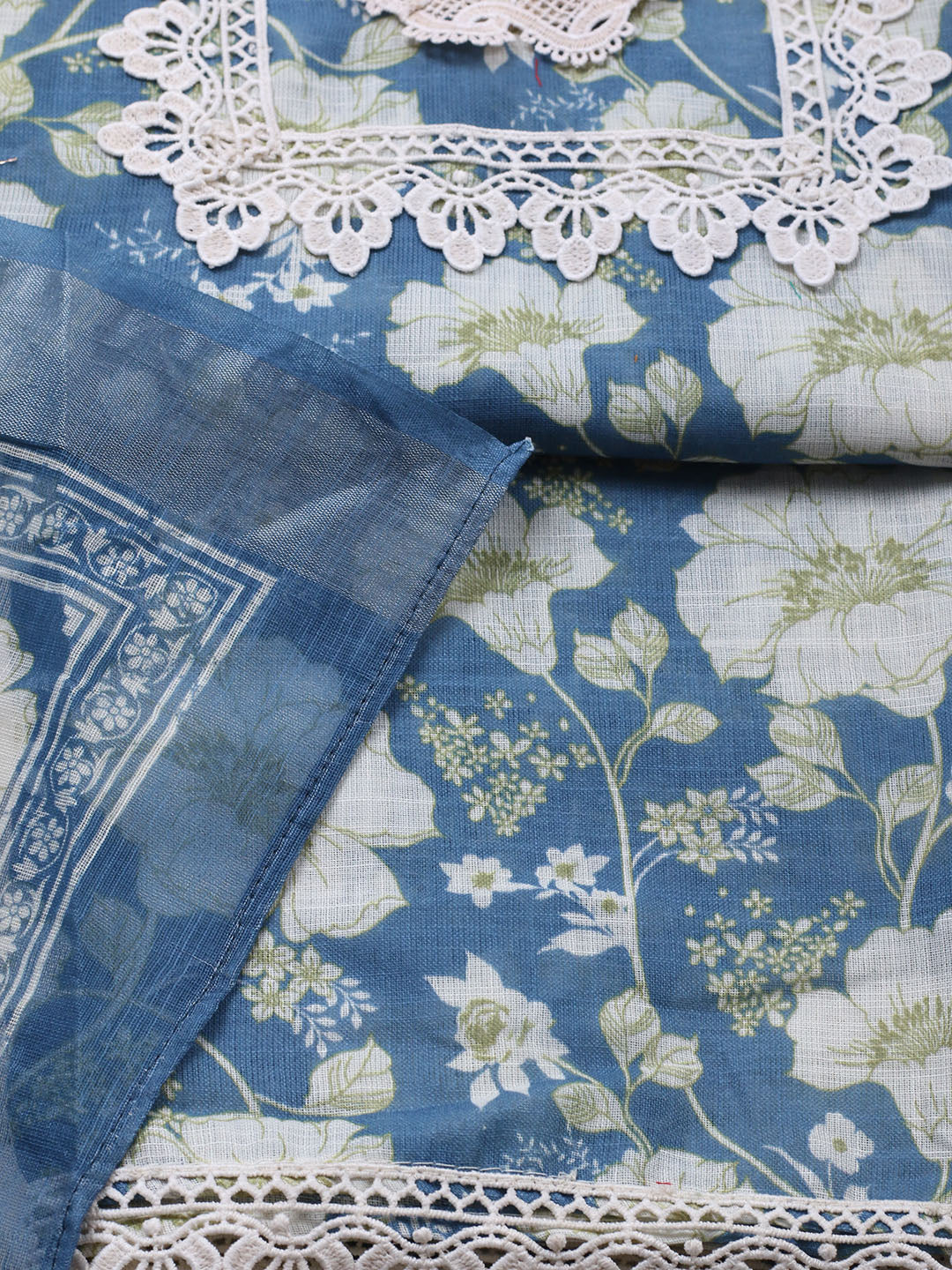Embroidered Linen Blend Unstitched Suit With Pant &amp; Dupatta