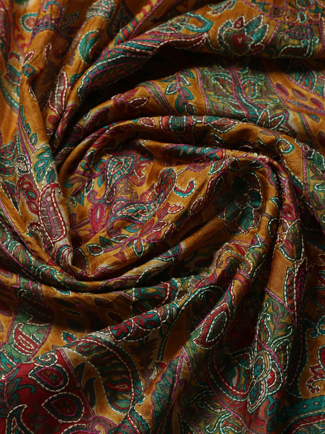 Printed Tussar Unstitched Kurta With Pant &amp; Dupatta