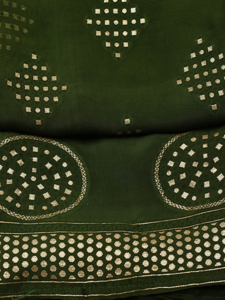 Embroidered Chanderi Unstitched Suit With Pant &amp; Dupatta