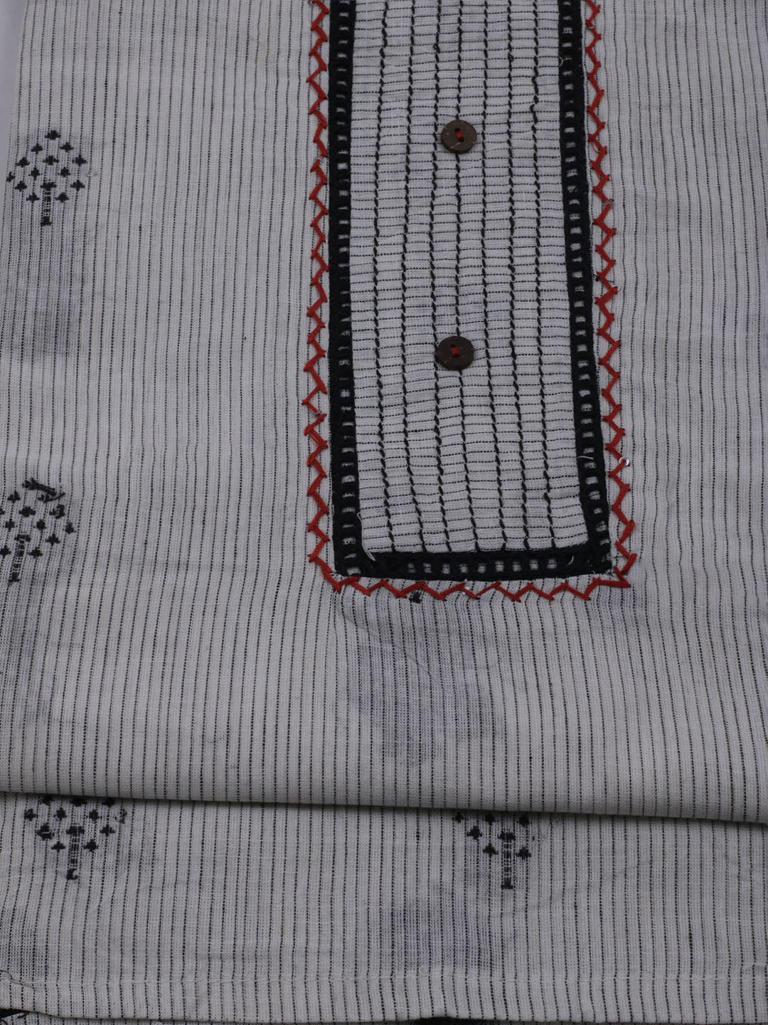 Patch Neck Cotton Blend Unstitched Suit With Dupatta