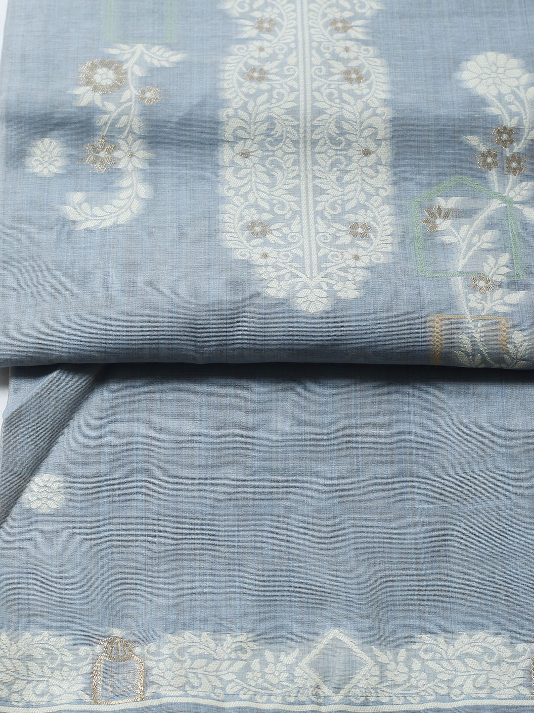 Printed Chanderi Unstitched Suit With Pant &amp; Dupatta