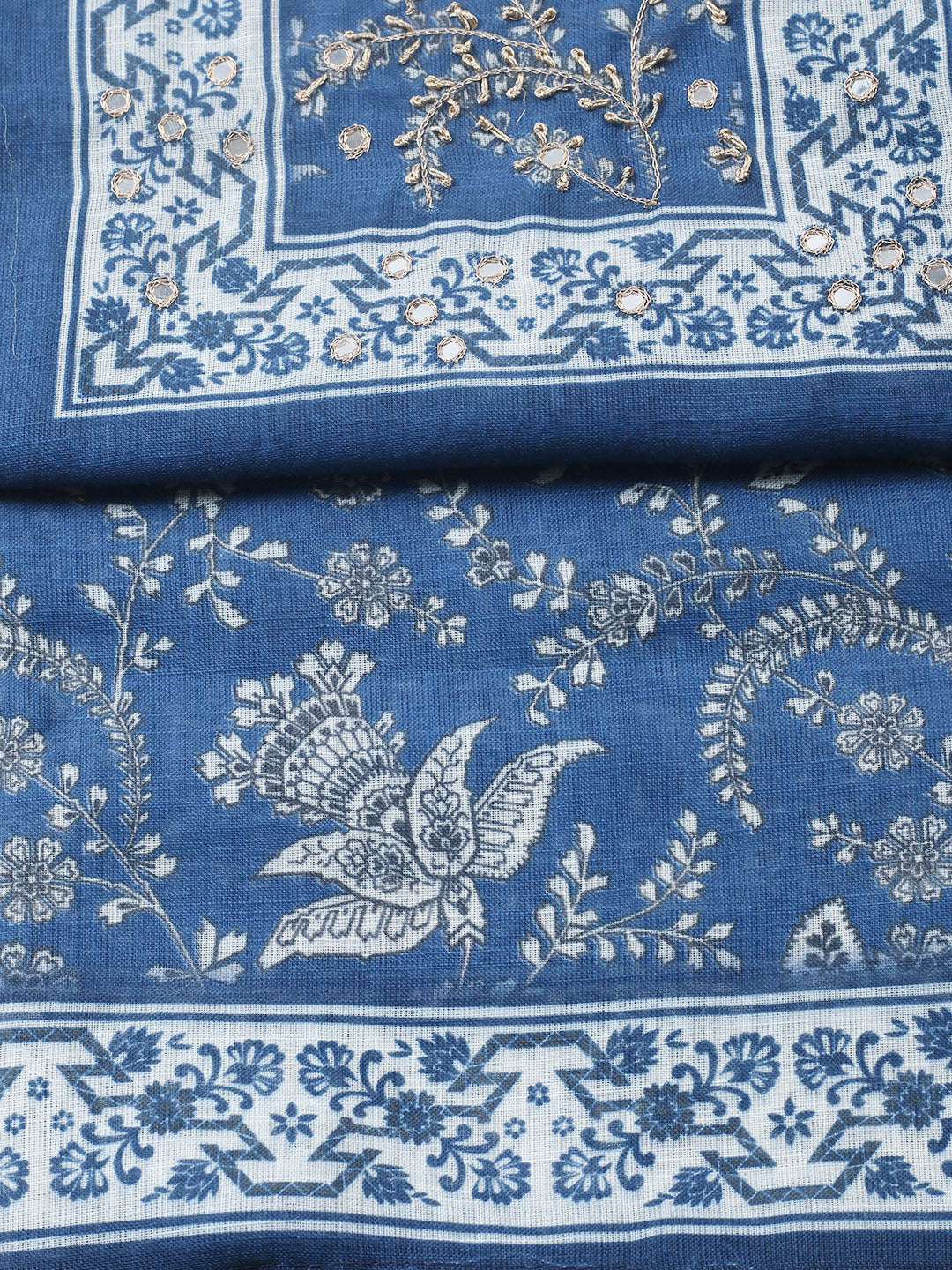 Embroidered Cotton Blend Unstitched Suit With Pant &amp; Dupatta