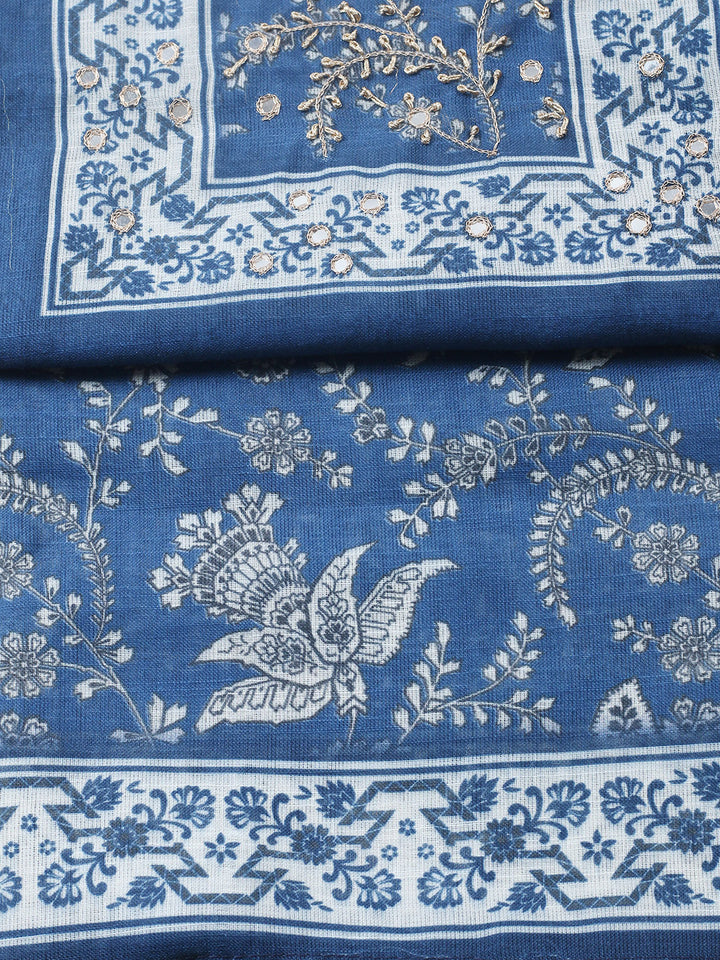 Embroidered Cotton Blend Unstitched Suit With Pant &amp; Dupatta