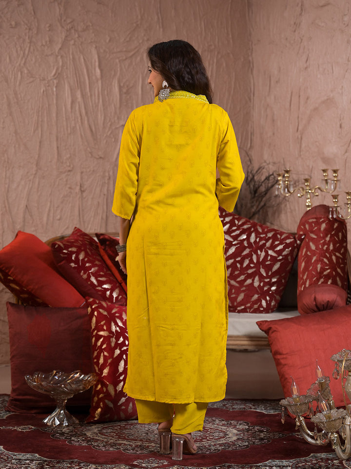 Neck Embroidery Cotton Blend Kurta With Pants &amp; Dupatta