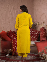 Neck Embroidery Cotton Blend Kurta With Pants & Dupatta