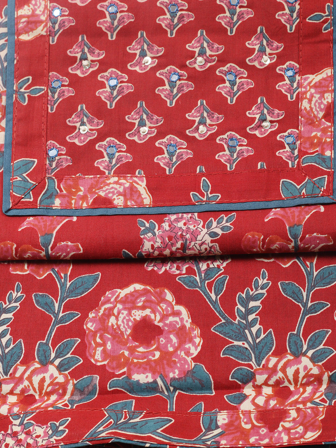 Printed Cotton Blend Unstitched Suit With Pant &amp; Dupatta