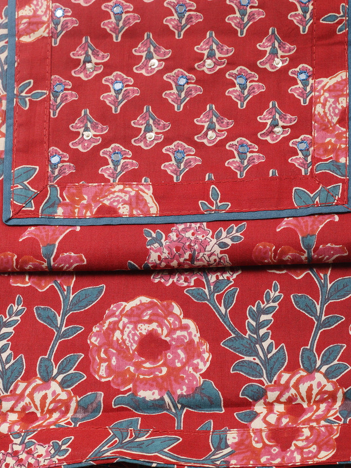 Printed Cotton Blend Unstitched Suit With Pant &amp; Dupatta