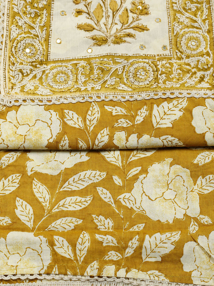 Printed Cotton Blend Unstitched Suit With Pant &amp; Dupatta