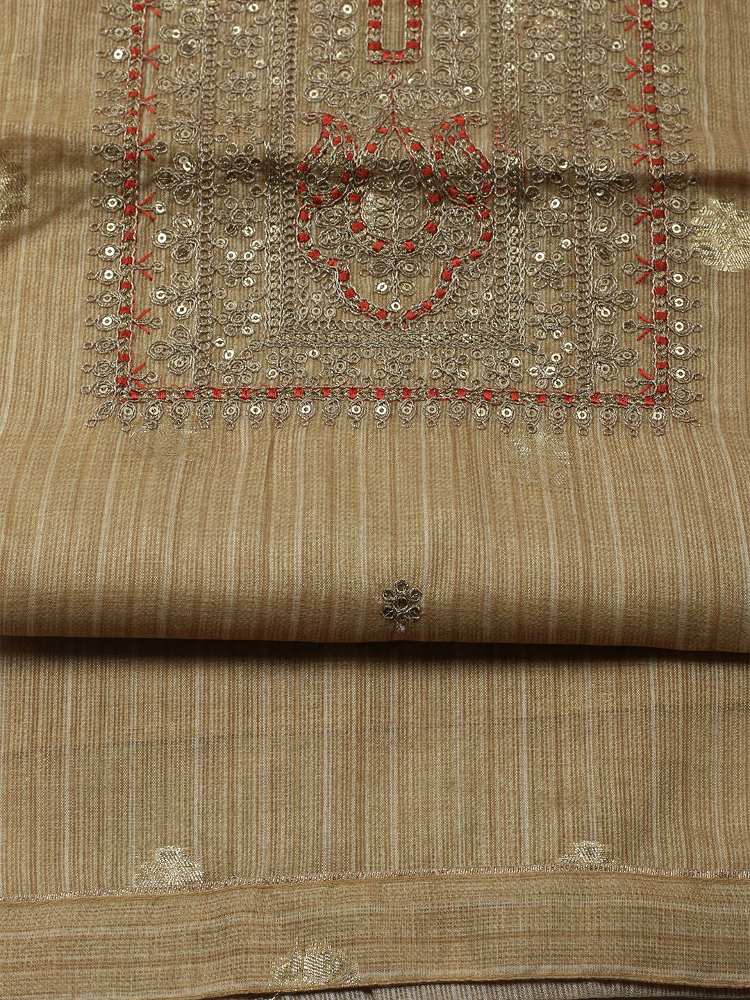 Embroidered Chanderi Unstitched Kurta With Pant & Dupatta