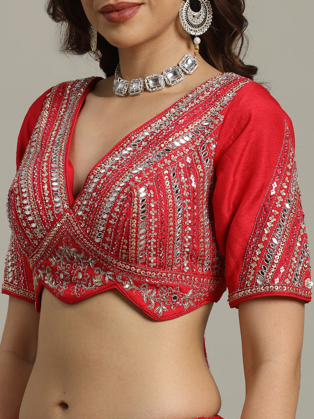 Embroidered Banarasi Choli With Lehenga &amp; Dupatta