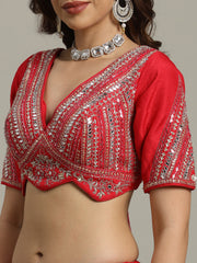Embroidered Banarasi Choli With Lehenga & Dupatta