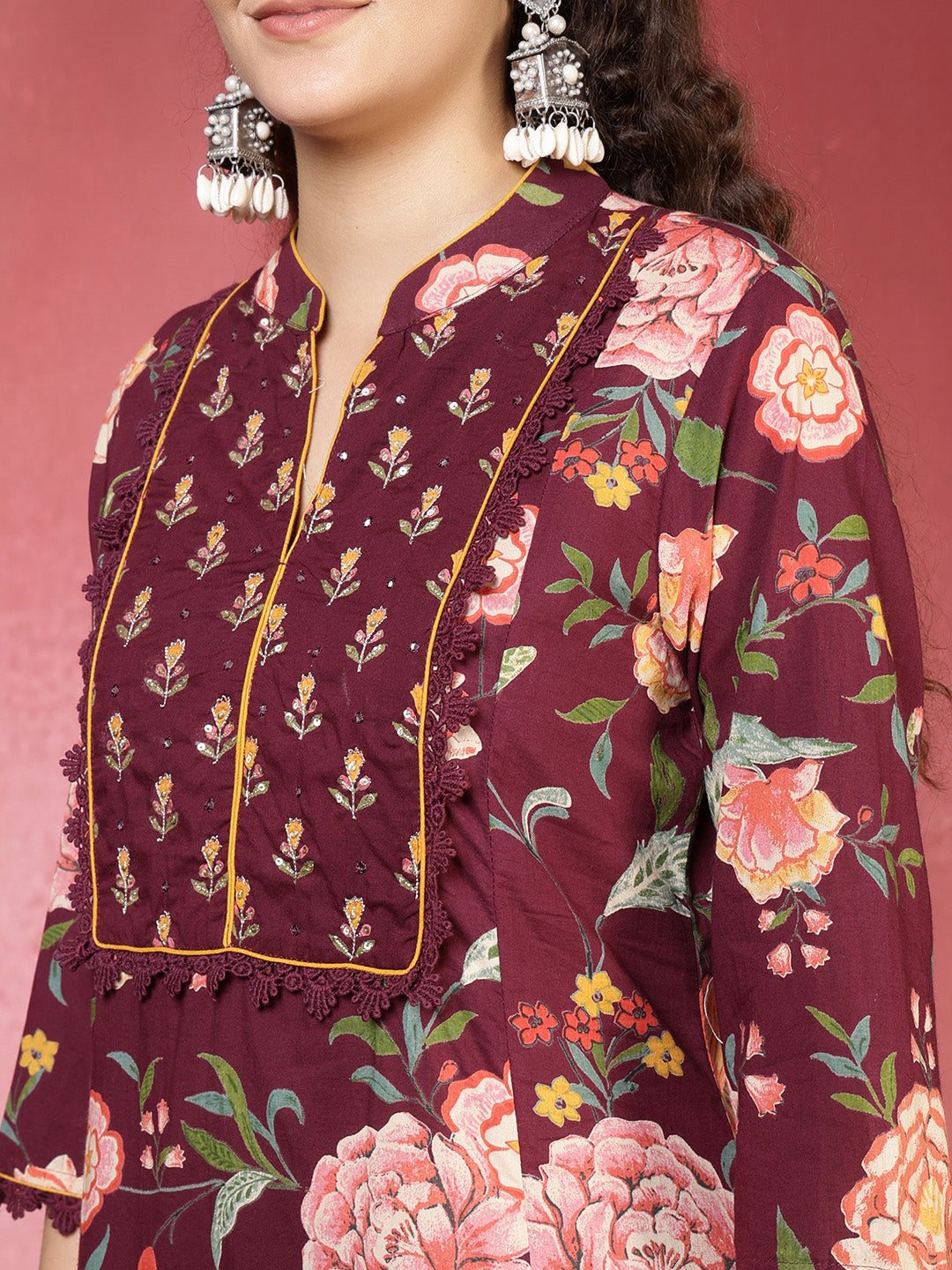 Printed Cotton Blend Kurta With Pant &amp; Dupatta
