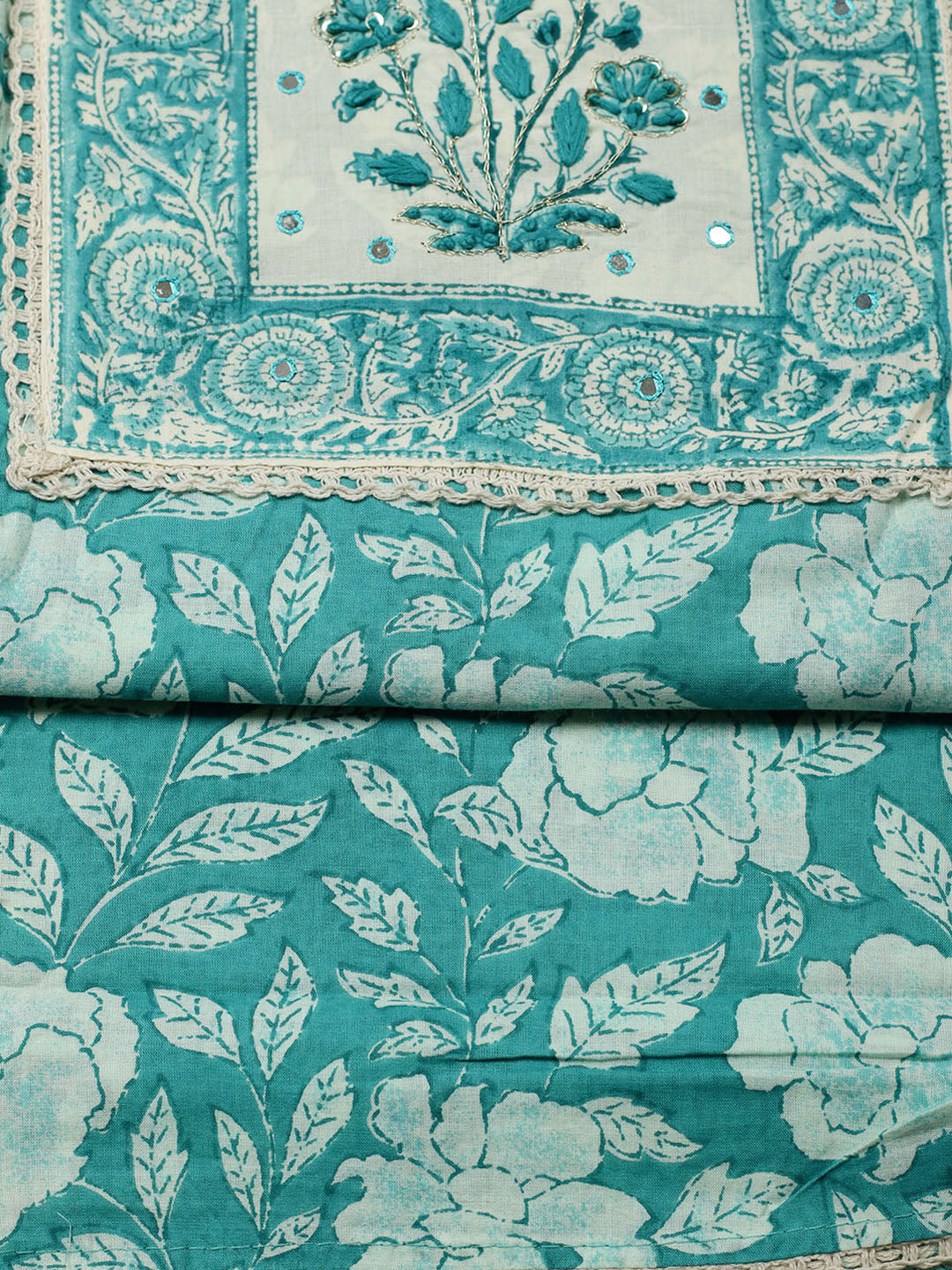 Printed Cotton Blend Unstitched Suit With Pant &amp; Dupatta