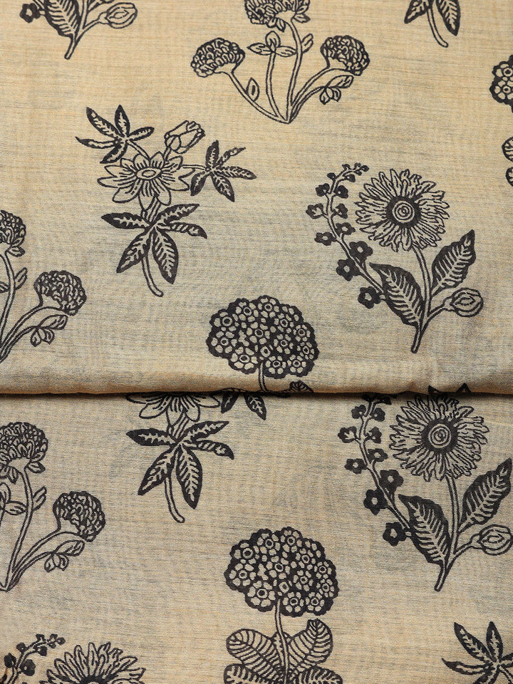 Printed Chanderi Unstitched Suit With Pant &amp; Dupatta