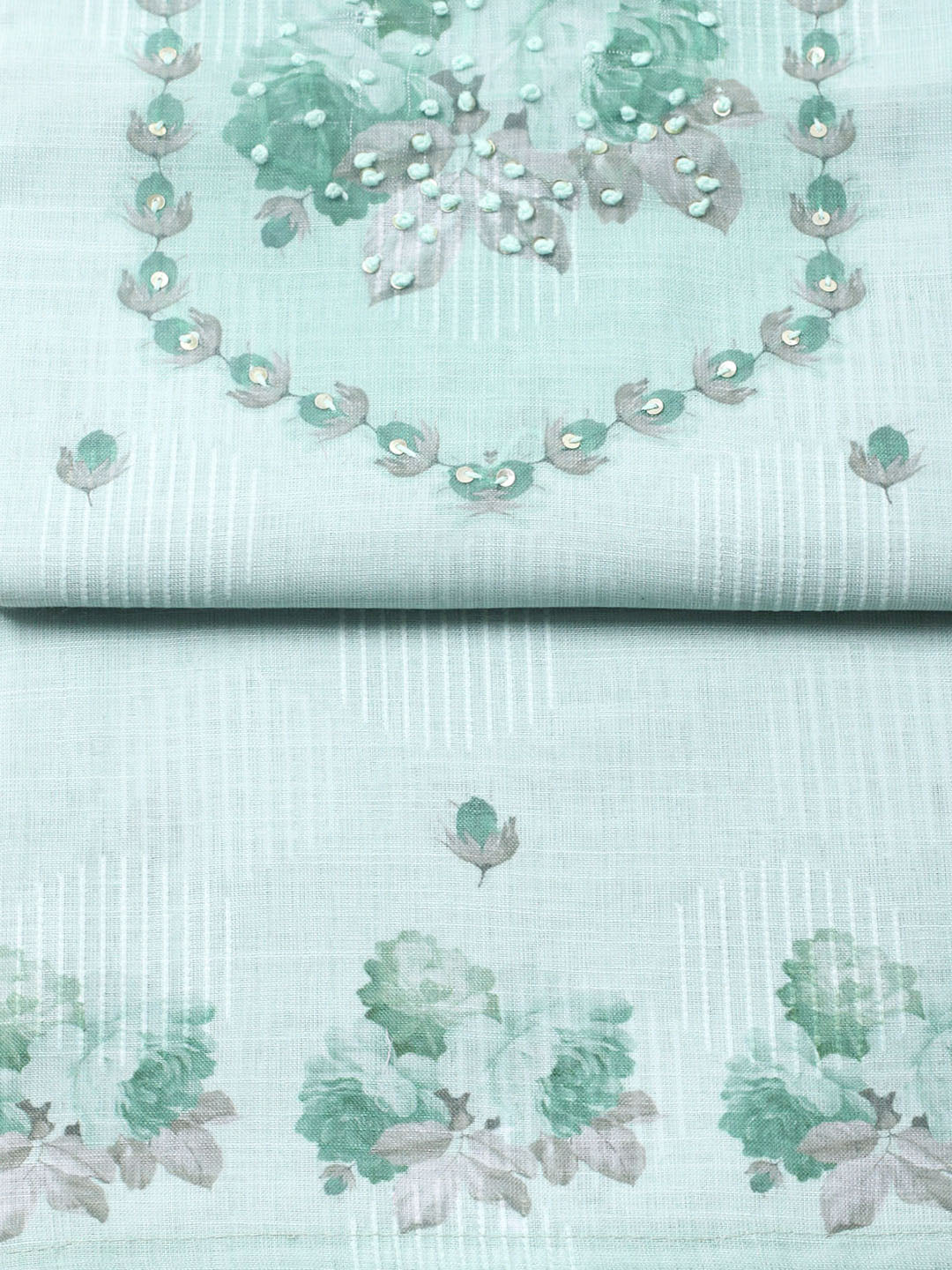 Embroidered Linen Blend Unstitched Suit With Pant Dupatta