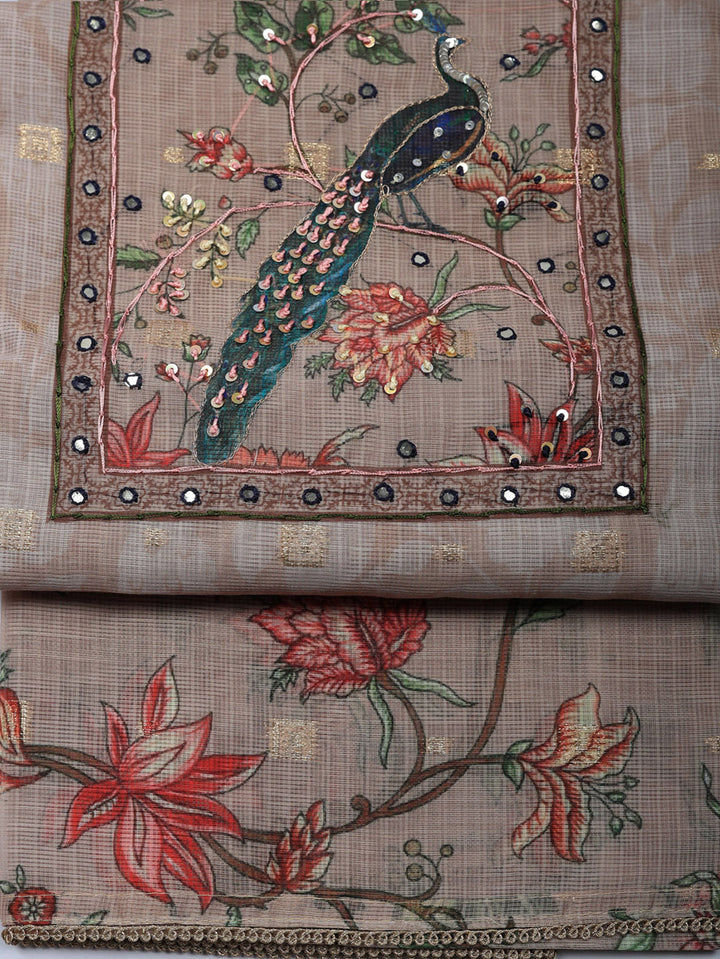 Embroidered Cotton Blend Unstitched Suit With Pant &amp; Dupatta