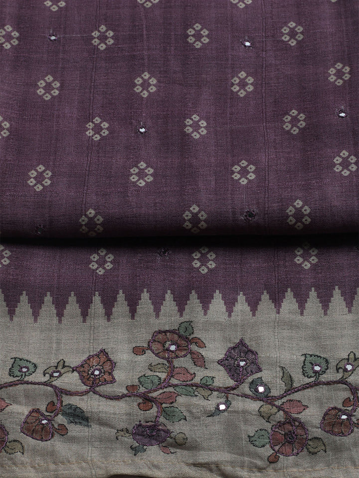 Embroidered Tussar Unstitched Suit With Dupatta