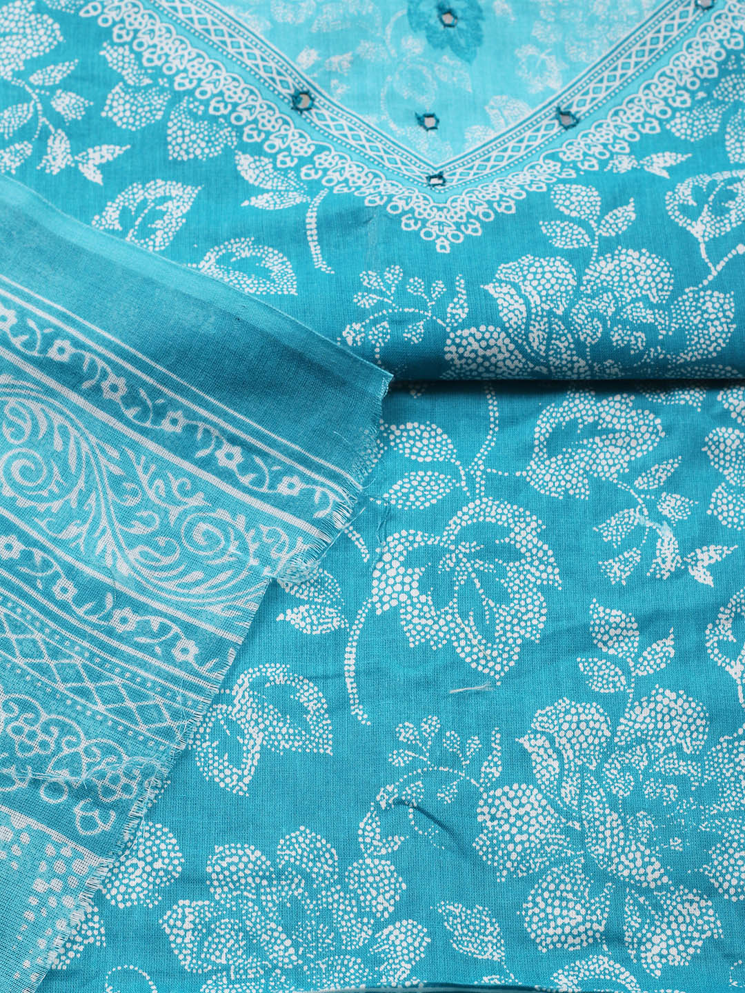 Printed Cotton Blend Unstitched Suit With Pant &amp; Dupatta
