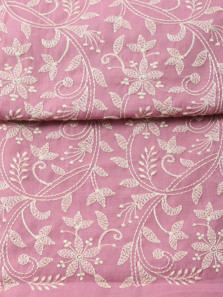 Embroidered, Cotton Blend Unstitched Suit With Pant &amp; Dupatta