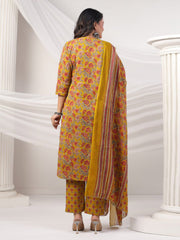 Printed Cotton Blend Kurta With Pants & Dupatta