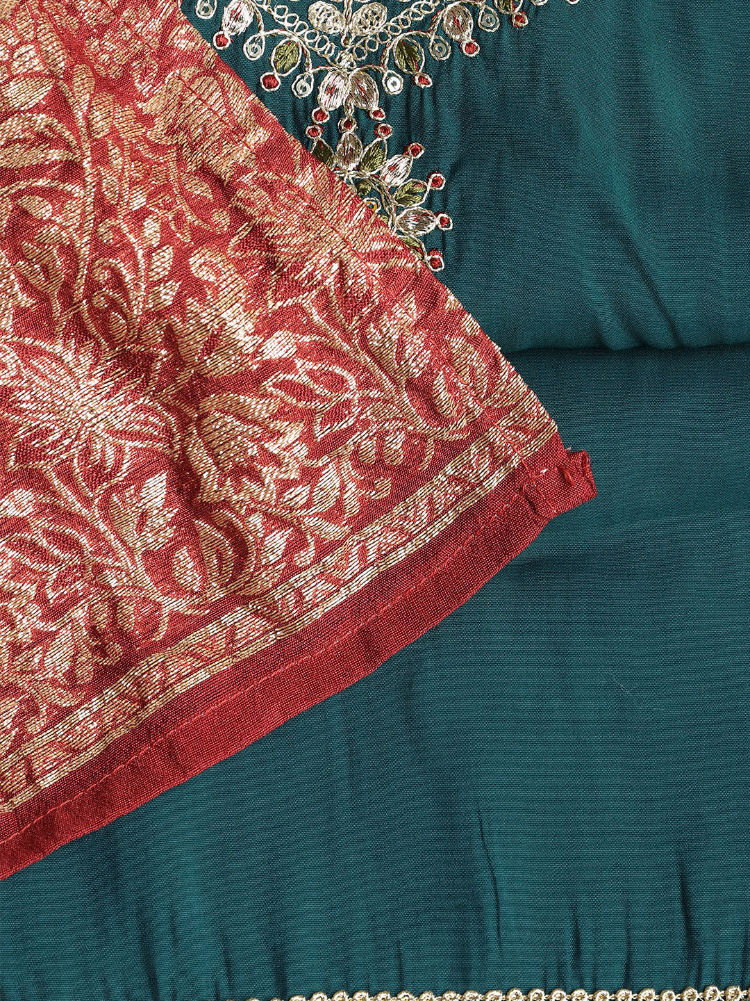 Neck Embroidered Chanderi Unstitched Suit With Dupatta