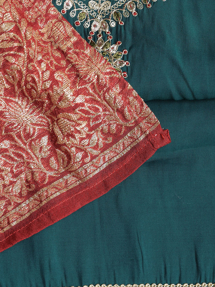 Neck Embroidered Chanderi Unstitched Suit With Dupatta