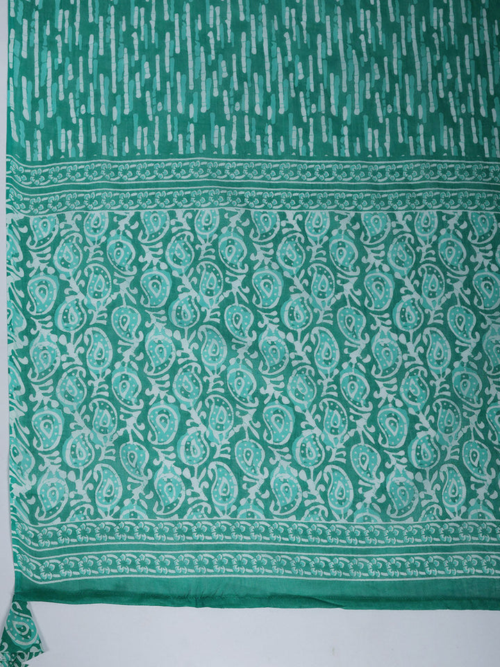 Printed Cotton Blend Suit With Pant &amp; Dupatta