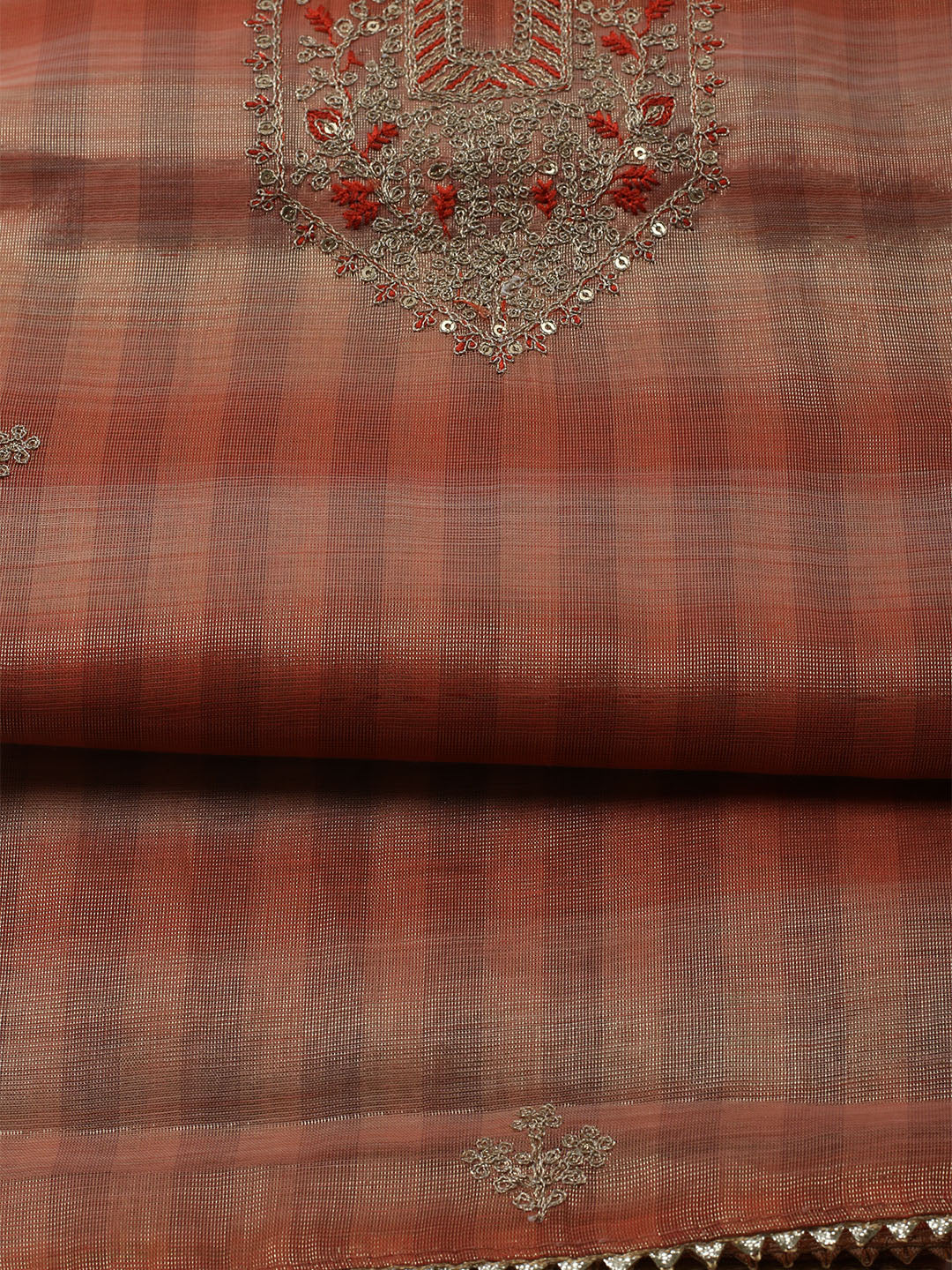 Embroidered Tissue Unstitched Kurta With Pant &amp; Dupatta