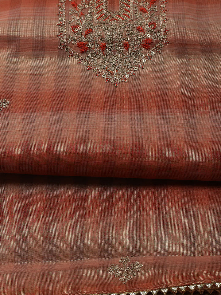 Embroidered Tissue Unstitched Kurta With Pant &amp; Dupatta