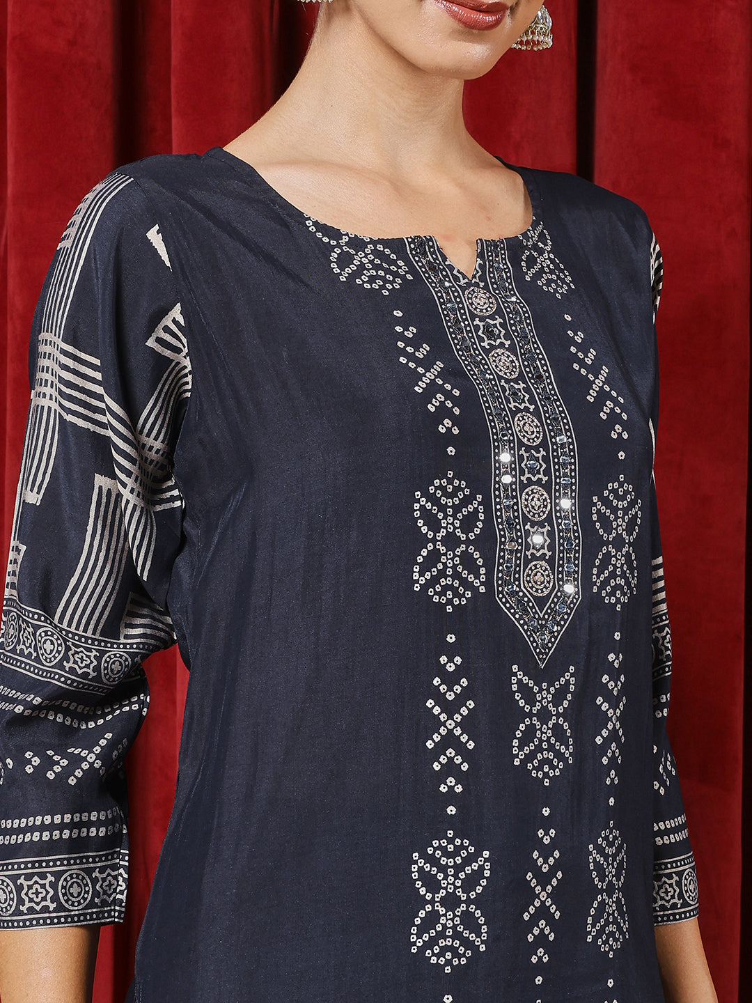 Printed Chanderi Kurta With Pants & Dupatta
