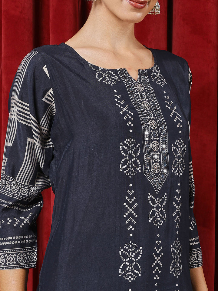 Printed Chanderi Kurta With Pants &amp; Dupatta
