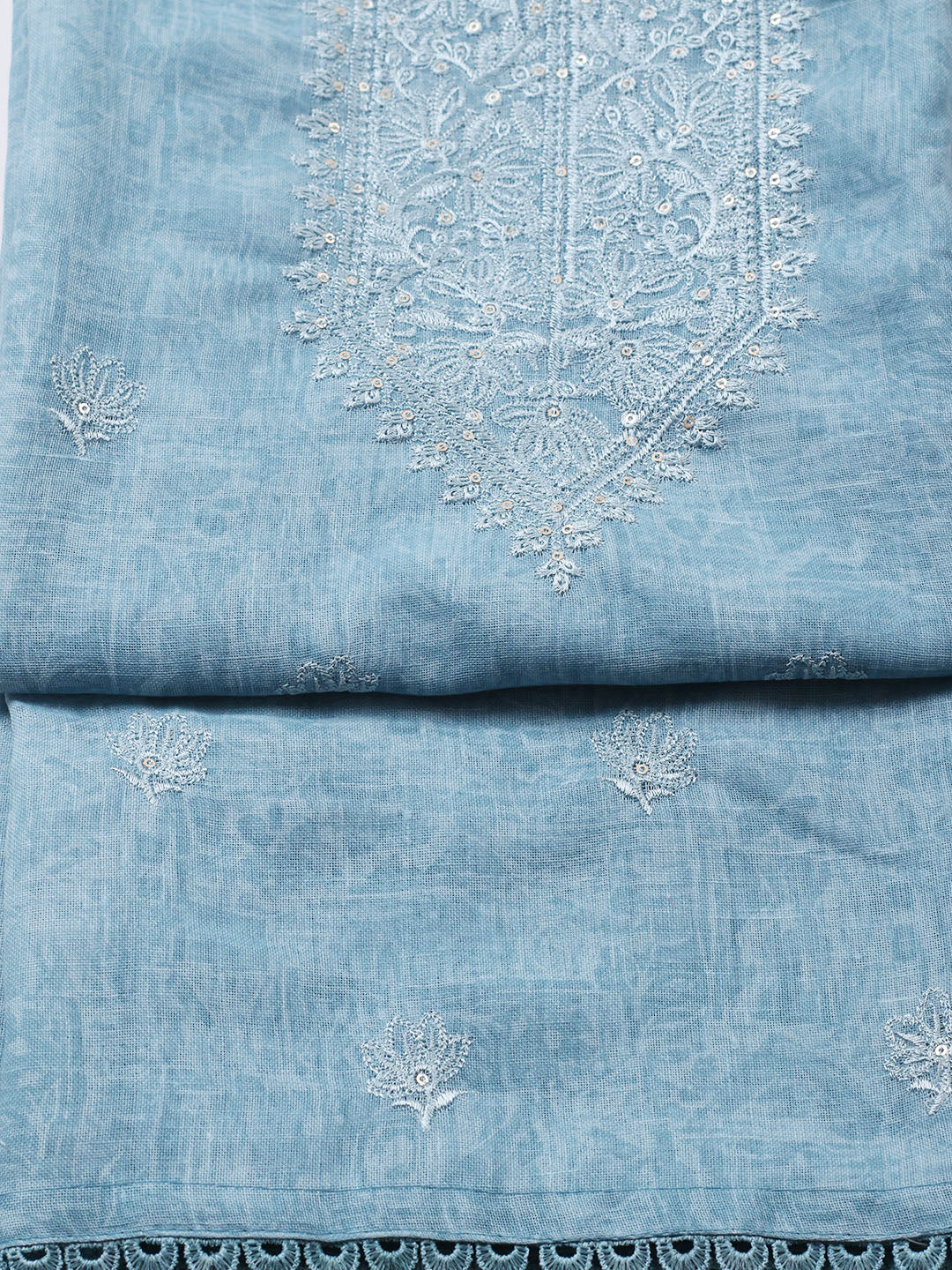 Embroidered Linen Blend UnstitchedSuit With Pant &amp; Dupatta