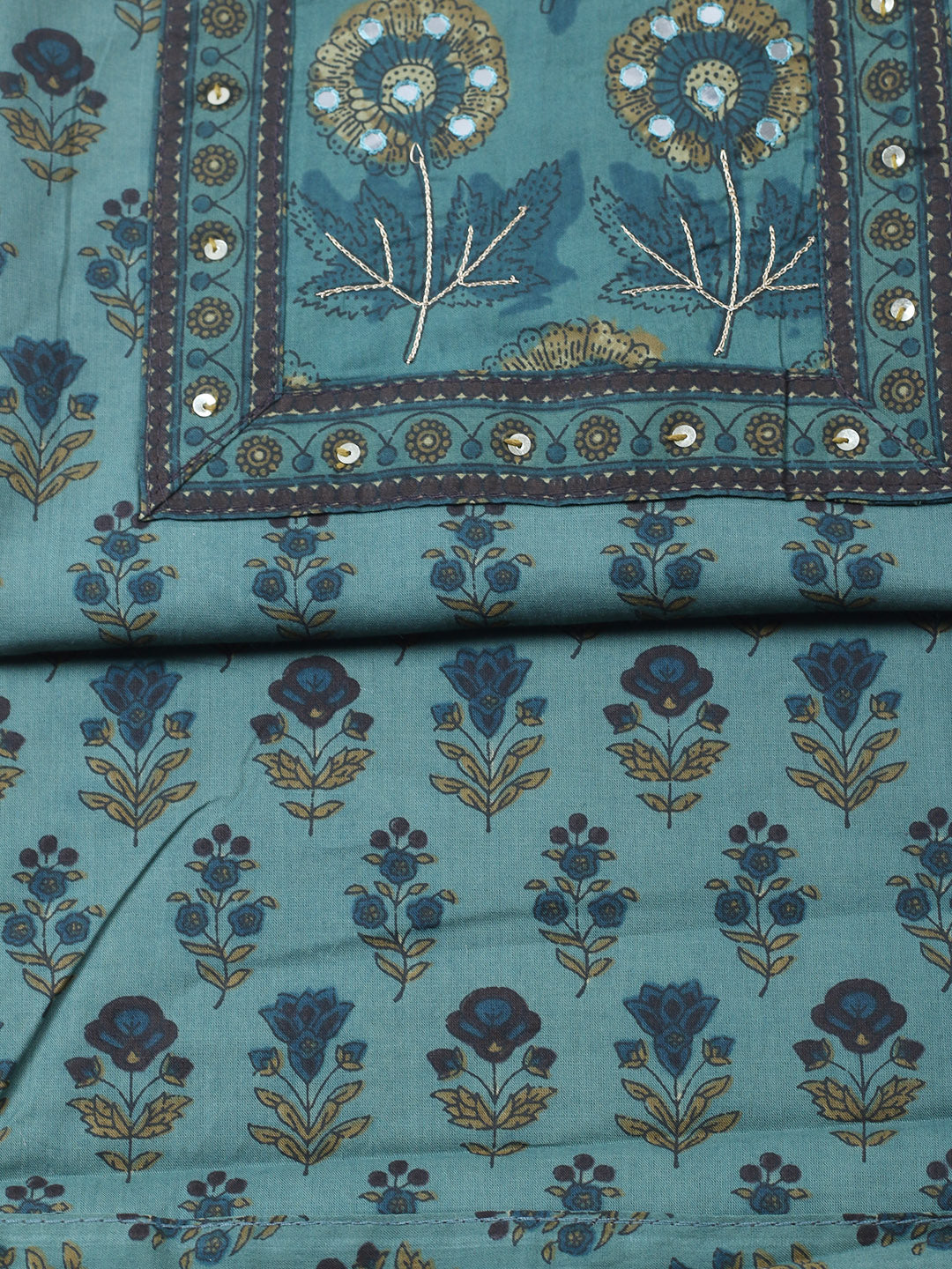 Printed Cotton Blend Unstitched Suit With Pant &amp; Dupatta