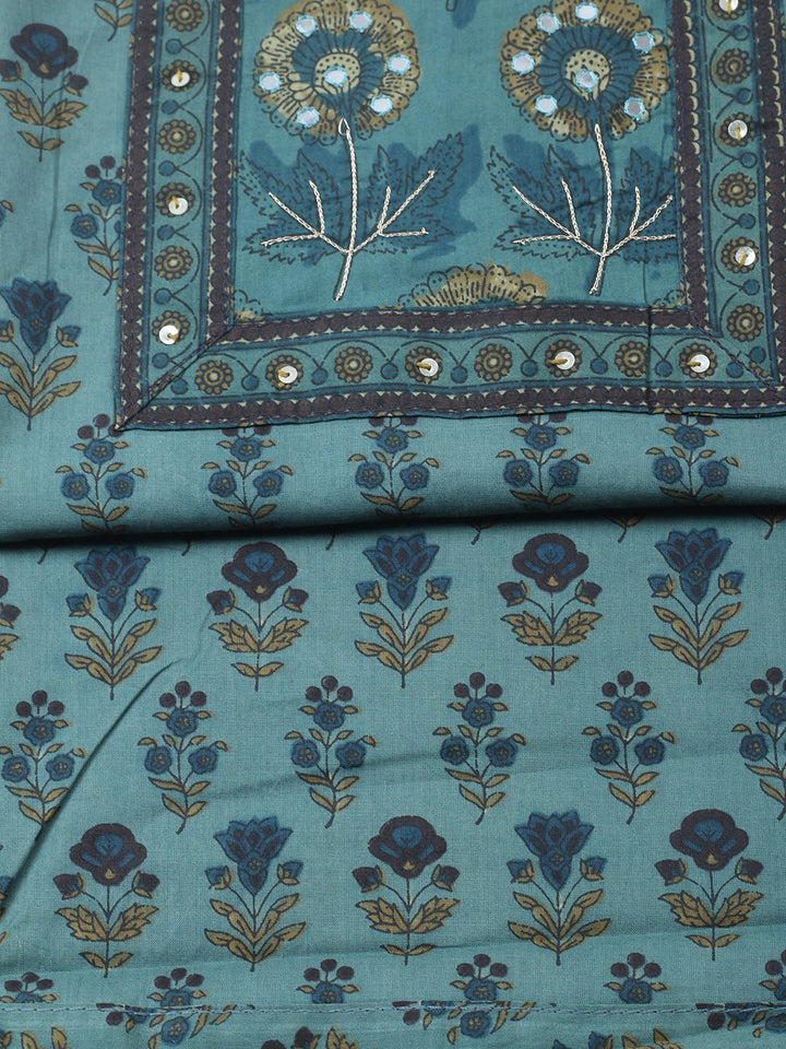 Printed Cotton Blend Unstitched Suit With Pant &amp; Dupatta