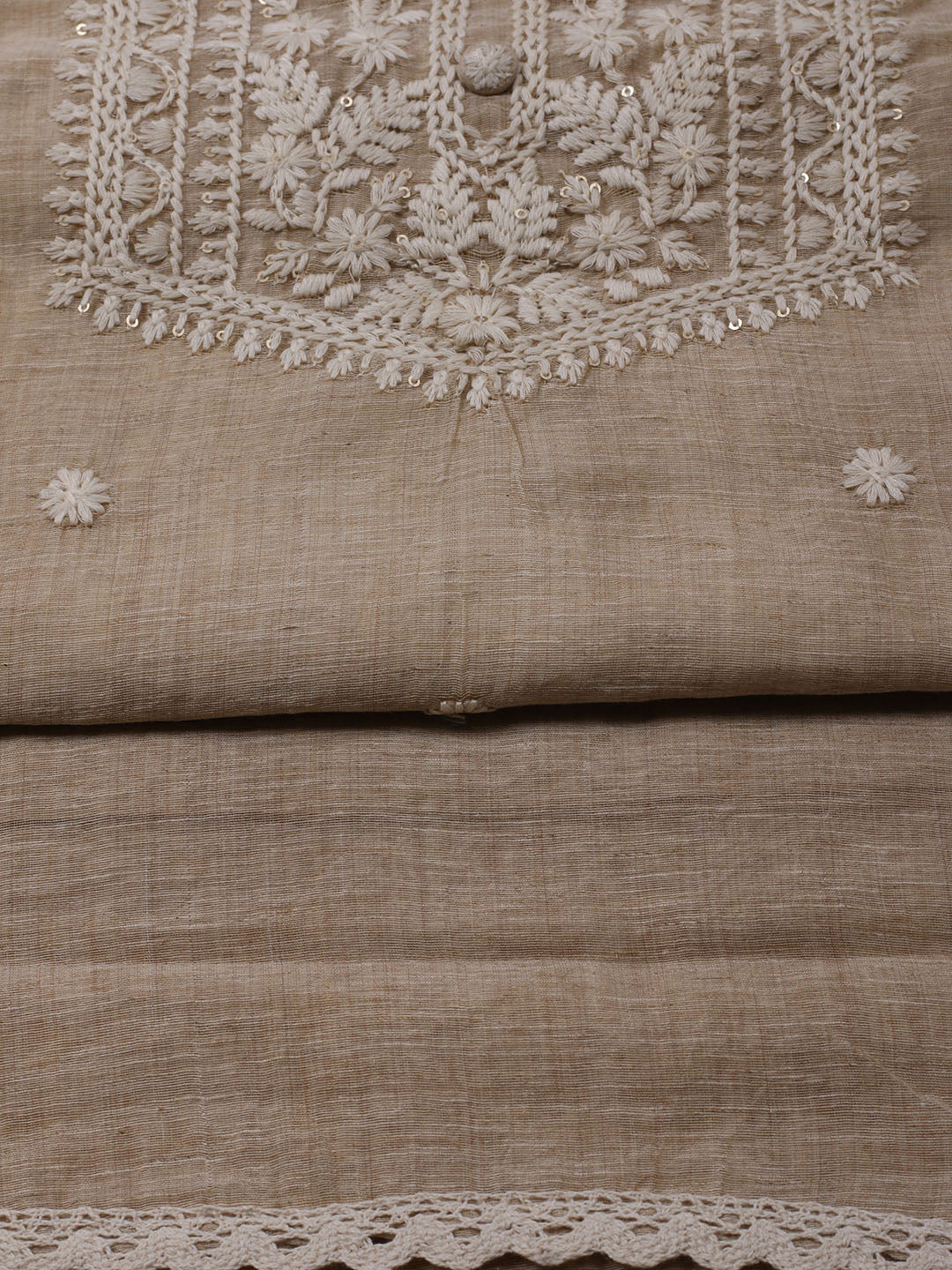 Neck Embroidered Linen Unstitched Suit With Dupatta
