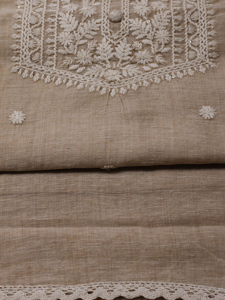 Neck Embroidered Linen Unstitched Suit With Dupatta
