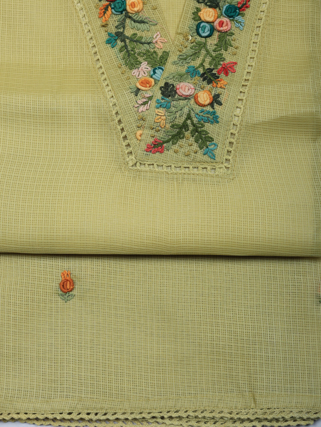Embroidered Cotton Blend Unstitched Suit With Pant &amp; Dupatta